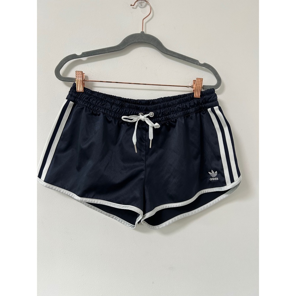 Adidas Originals Low Rise 3-Stripe Dolphin Micro Shorts Women L Navy Satin Retro
